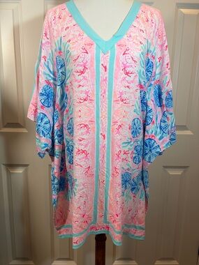 Lilly Pulitzer Pink, Aqua & Blue V-Neck Shift Dress